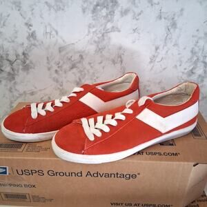 Pony Topstar Suede Ox Red Sneakers White Chevron Classic Low Top Sz 9.5 Women’s